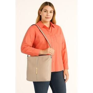 Anne Klein Tote 13 1/2 x 12 x 2 1/2 Beige Pebbled Faux Leather